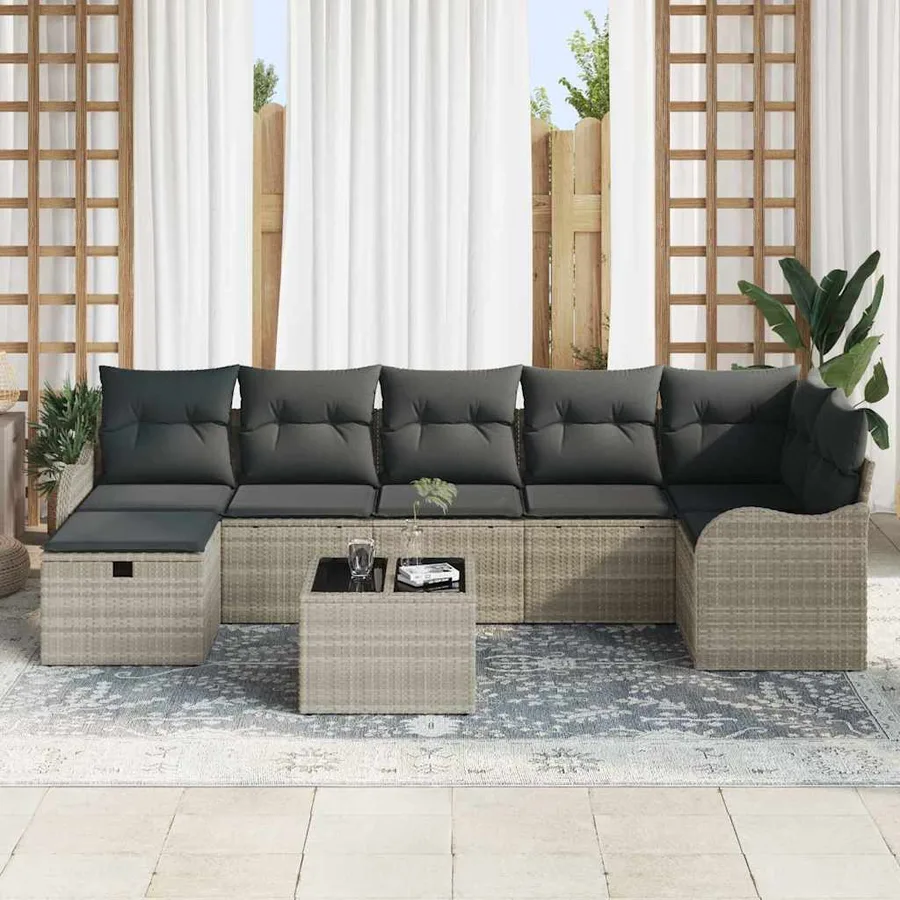 Ensemble de canapé de jardin 8 pcs Gris clair Poly rotin - 3