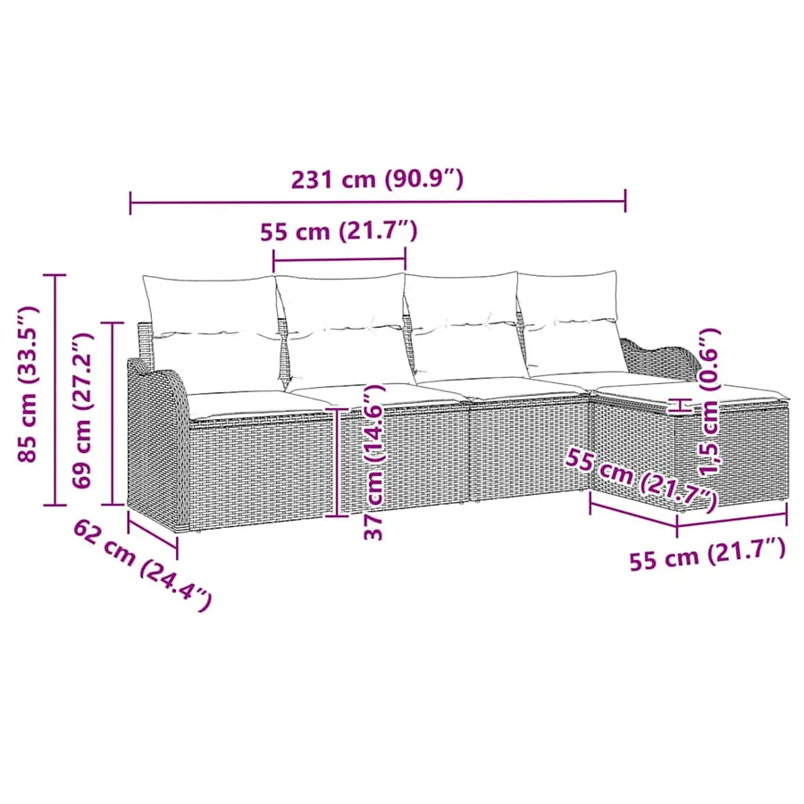 Ensemble de canapé de jardin 5 pcs Gris clair Poly rotin - 12