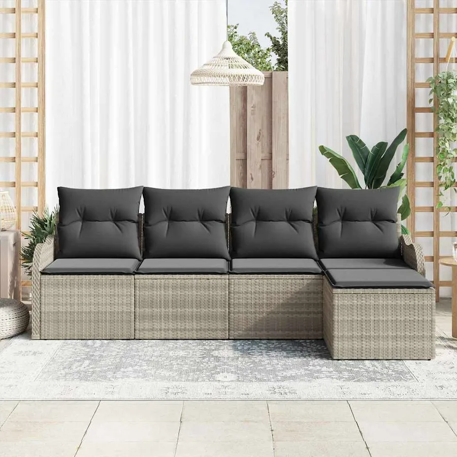 Ensemble de canapé de jardin 5 pcs Gris clair Poly rotin - 3