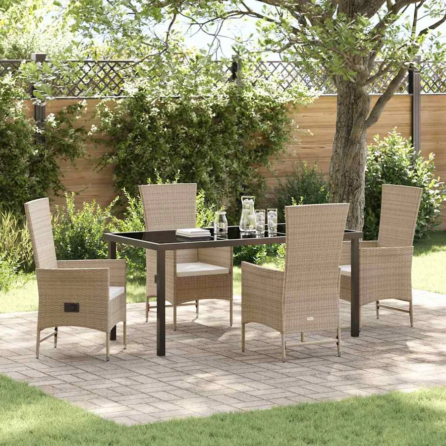Ensemble de salle à manger pour jardin 5 pcs Beige polyrotin