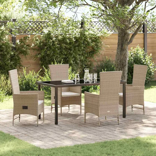 Ensemble de salle à manger pour jardin 5 pcs Beige polyrotin