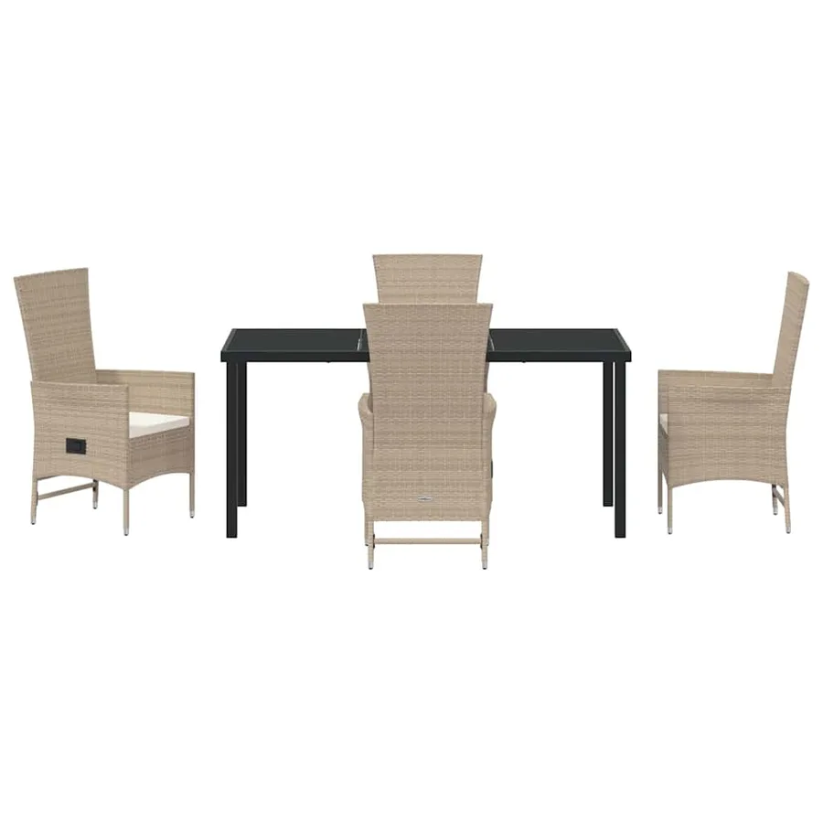 Ensemble de salle à manger pour jardin 5 pcs Beige polyrotin - 7