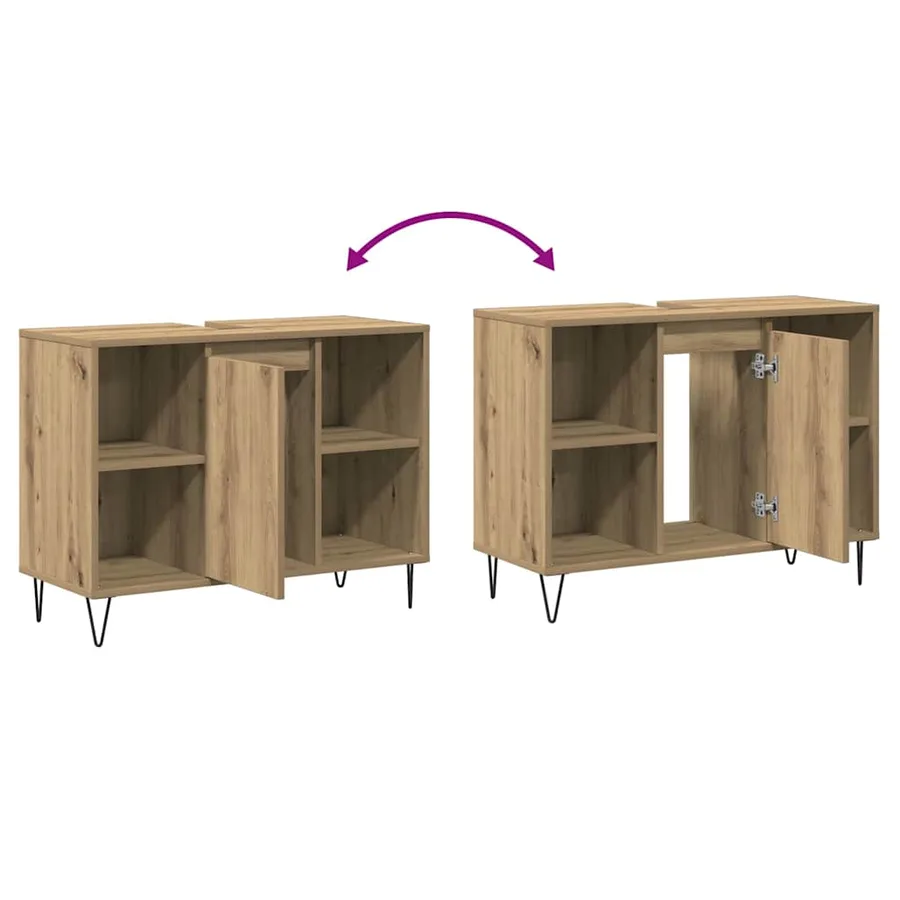 Cabinet de salle de bain Chêne artisanal 80 x 33 x 60 cm - 8