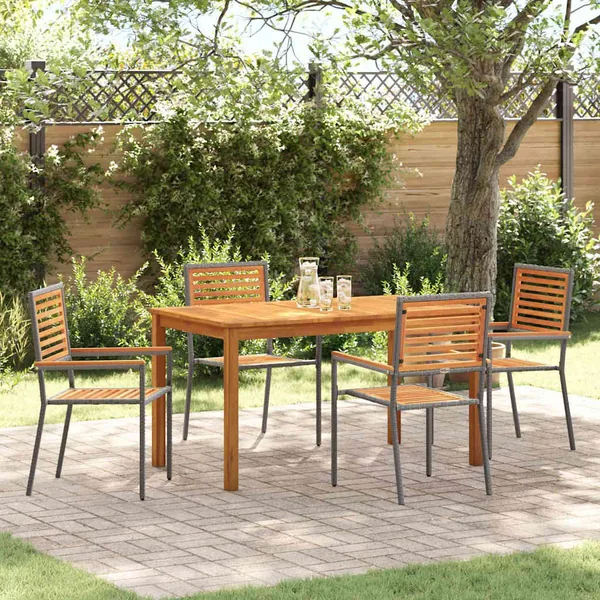 Ensemble de salle à manger pour jardin 5 pcs Gris