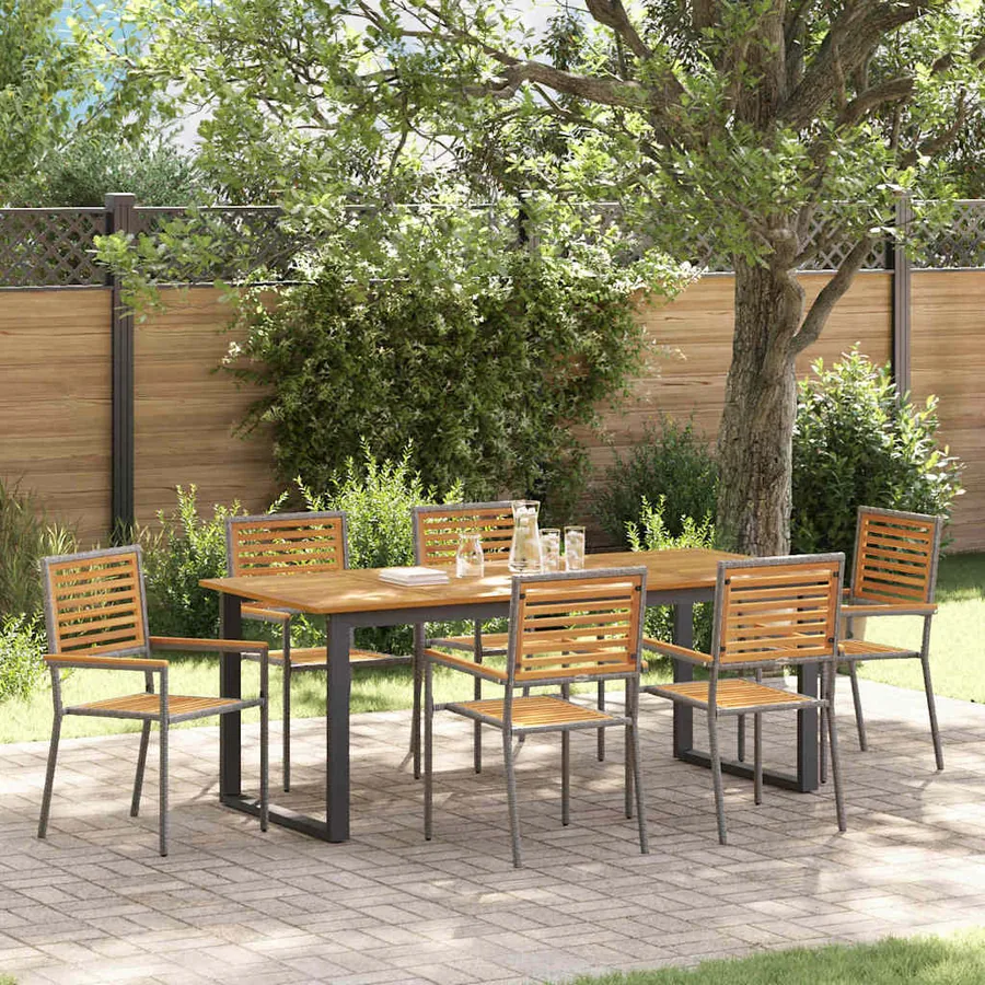Ensemble de salle à manger pour jardin 7 pcs Gris