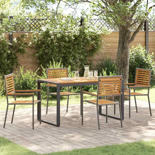 Ensemble de salle à manger pour jardin 5 pcs Gris et marron