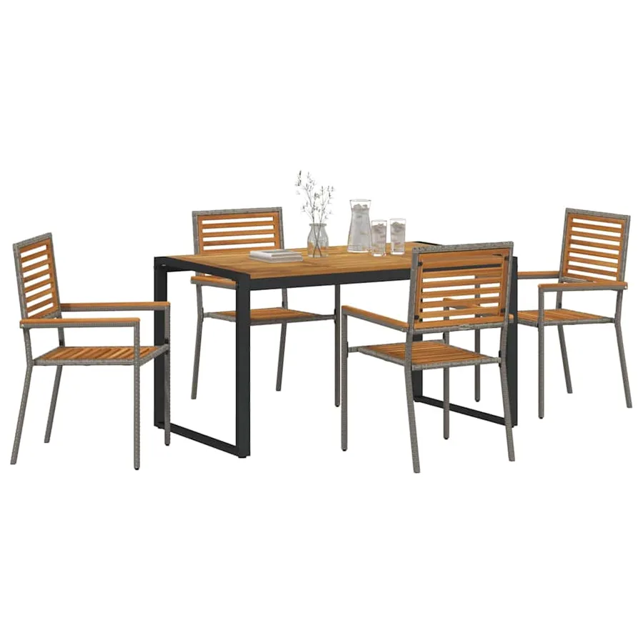 Ensemble de salle à manger pour jardin 5 pcs Gris et marron - 3