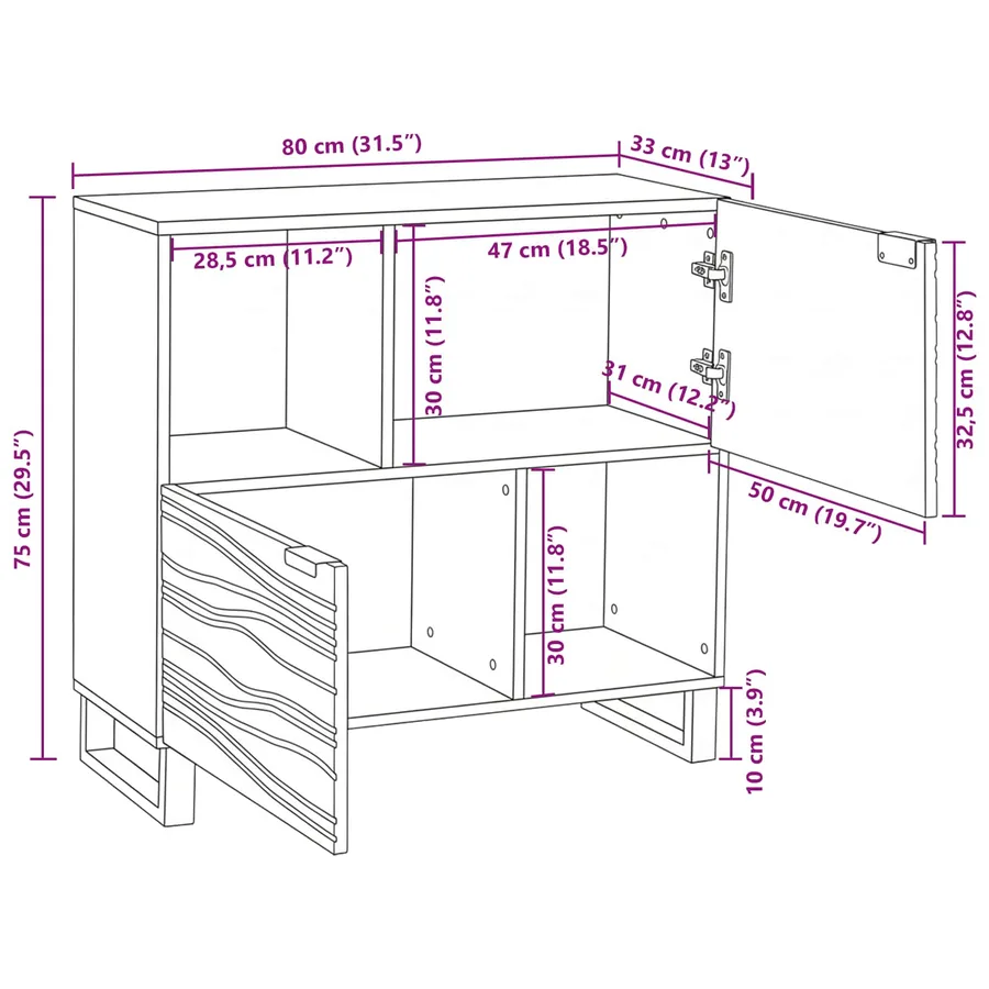 Buffet Marron 80 x 33 x 75 cm bois de manguier massif - 12