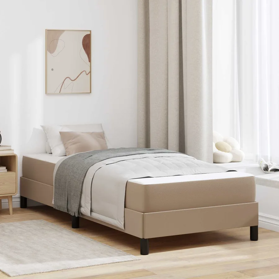 Cadre de lit avec matelas Cappuccino 90 x 190 cm tissu
