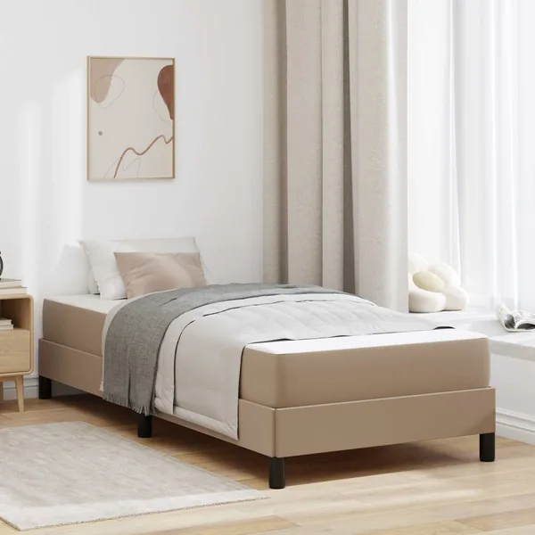 Cadre de lit avec matelas Cappuccino 90 x 190 cm tissu