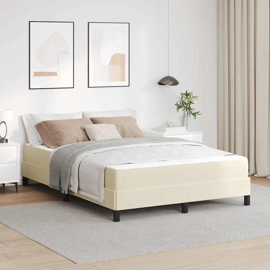 Cadre de lit avec matelas Crème 140 x 190 cm tissu