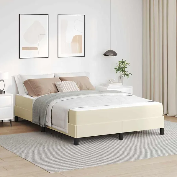 Cadre de lit avec matelas Crème 140 x 190 cm tissu