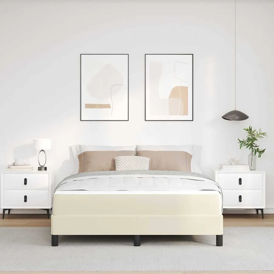Cadre de lit avec matelas Crème 140 x 190 cm tissu - 3
