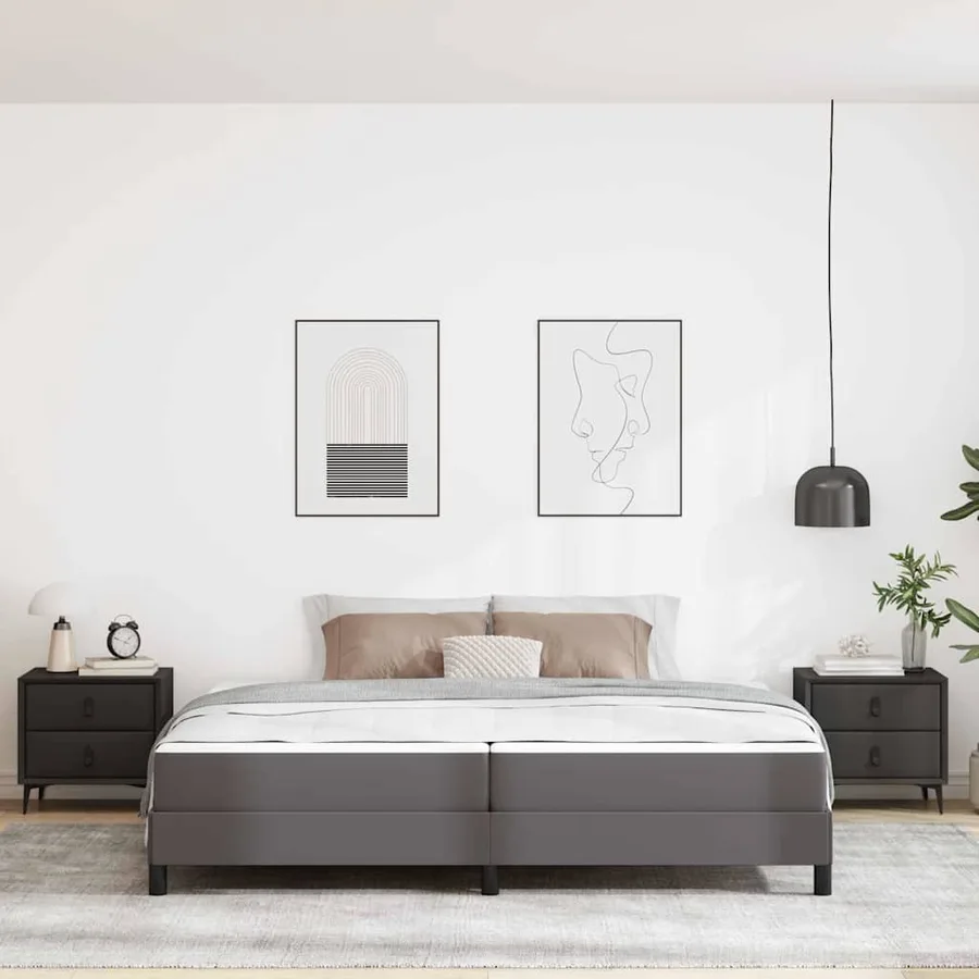 Cadre de lit avec matelas Gris 200 x 200 cm tissu - 3