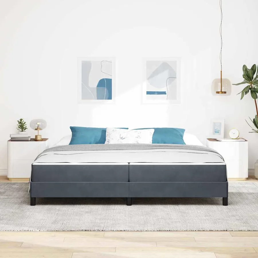 Lit à ressorts avec matelas Gris foncé 200 x 200 cm tissu - 3