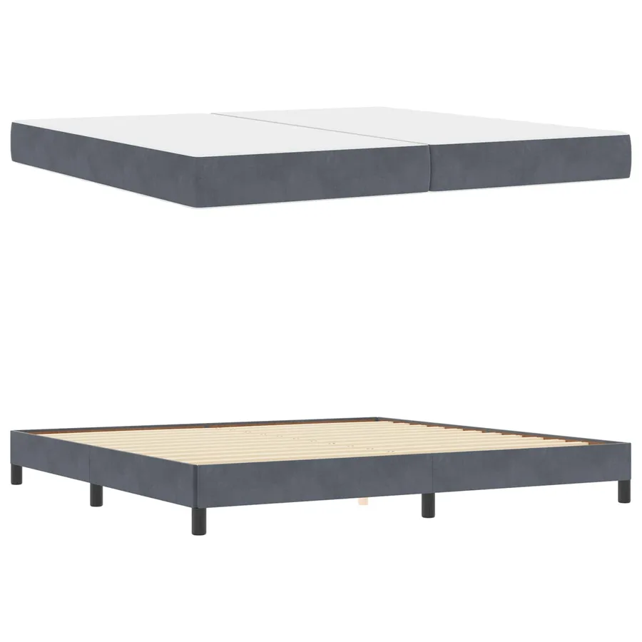 Lit à ressorts avec matelas Gris foncé 200 x 200 cm tissu - 4