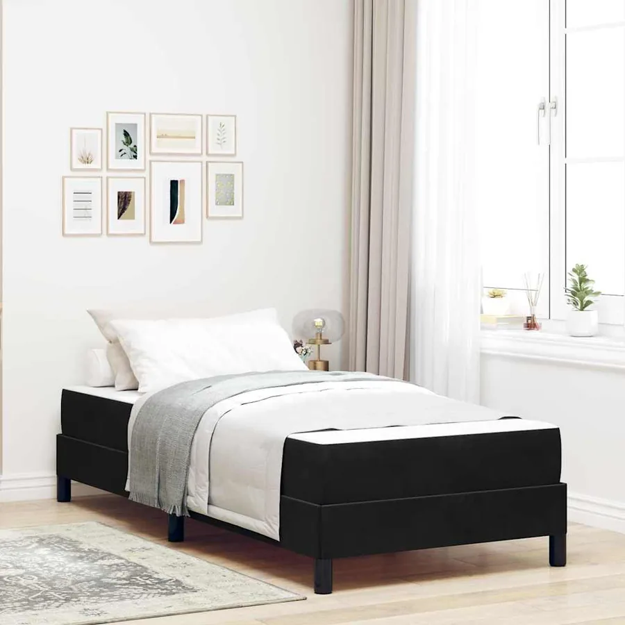 Lit à ressorts avec matelas Noir 80 x 210 cm tissu