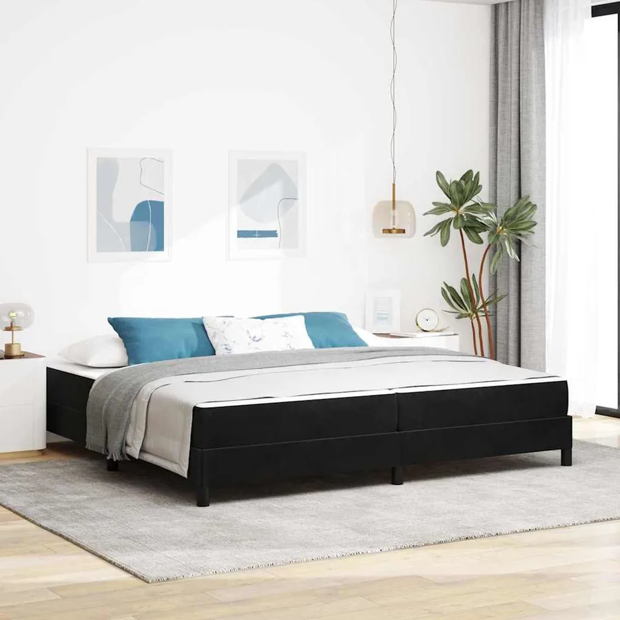 Lit à ressorts avec matelas Noir 200 x 210 cm tissu