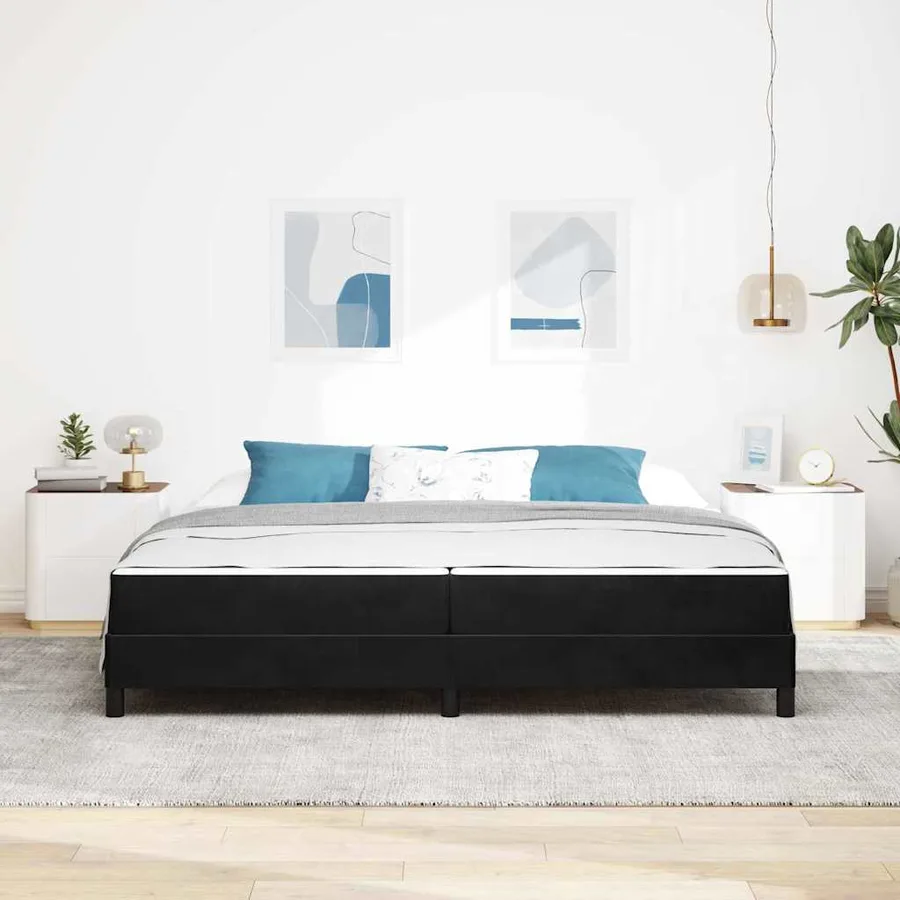 Lit à ressorts avec matelas Noir 200 x 210 cm tissu - 3