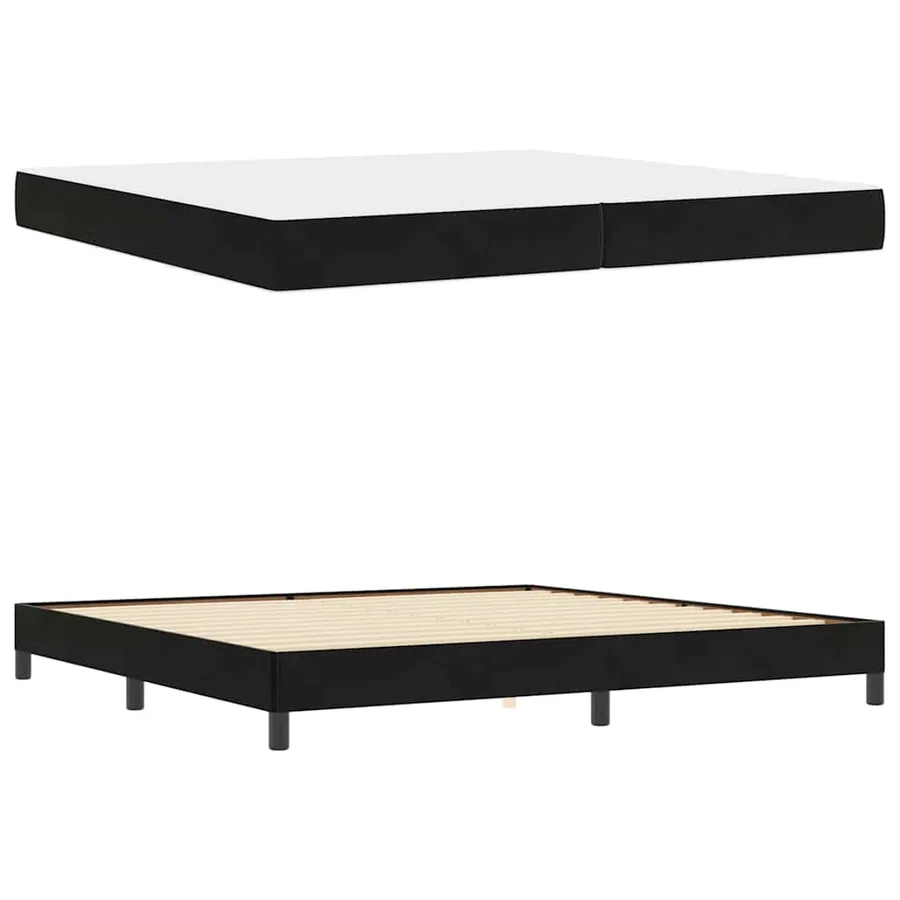 Lit à ressorts avec matelas Noir 200 x 210 cm tissu - 4