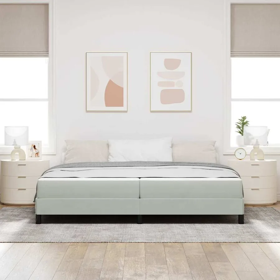 Lit à ressorts avec matelas Gris clair 200 x 210 cm tissu - 3