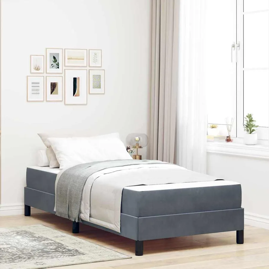 Lit à ressorts avec matelas Gris foncé 100 x 220 cm tissu