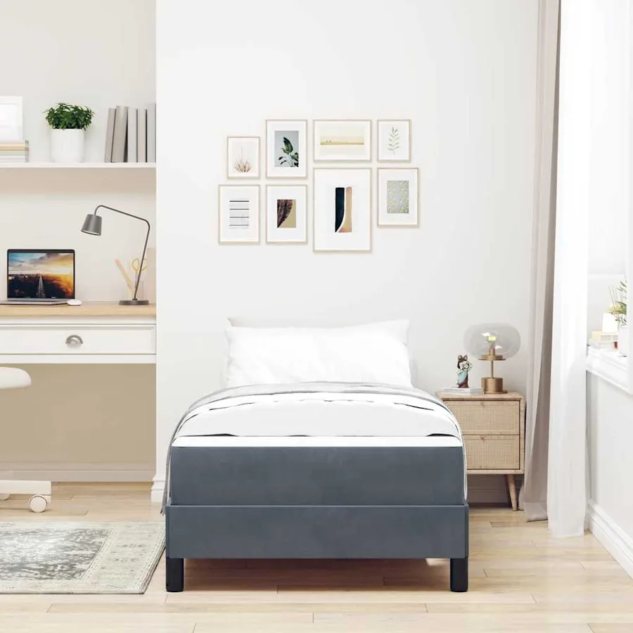 Lit à ressorts avec matelas Gris foncé 100 x 220 cm tissu - 3