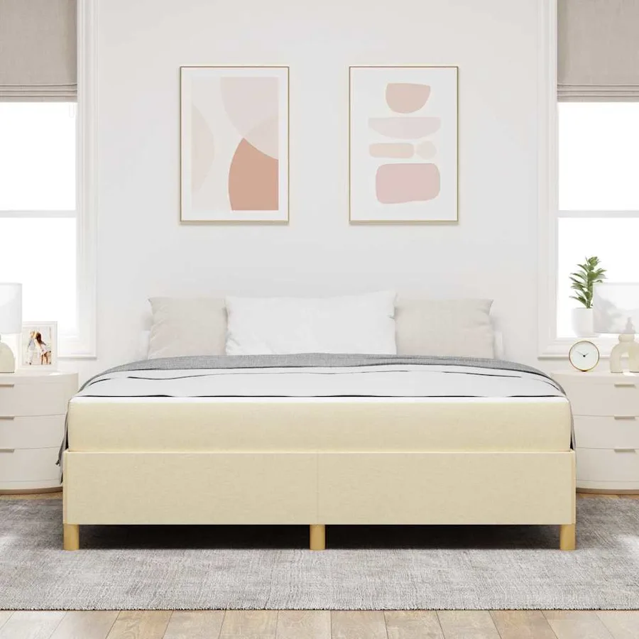 Cadre de lit avec matelas Crème 180 x 200 cm tissu - 3
