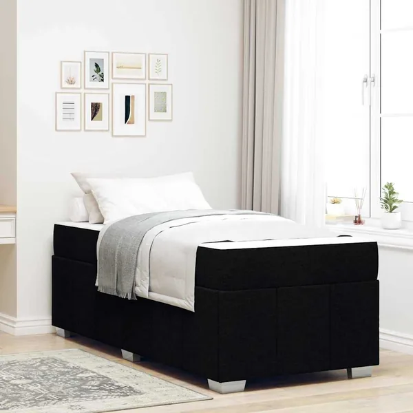 Cadre de lit avec matelas Noir 90 x 190 cm tissu