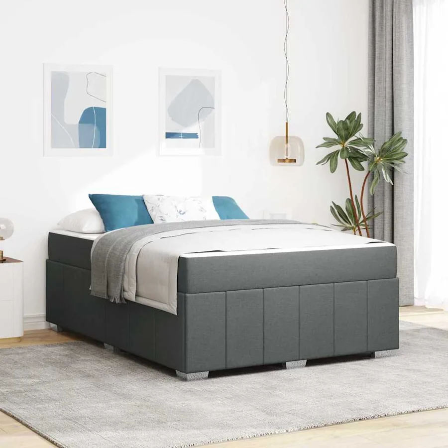 Cadre de lit avec matelas Gris foncé 140 x 200 cm tissu
