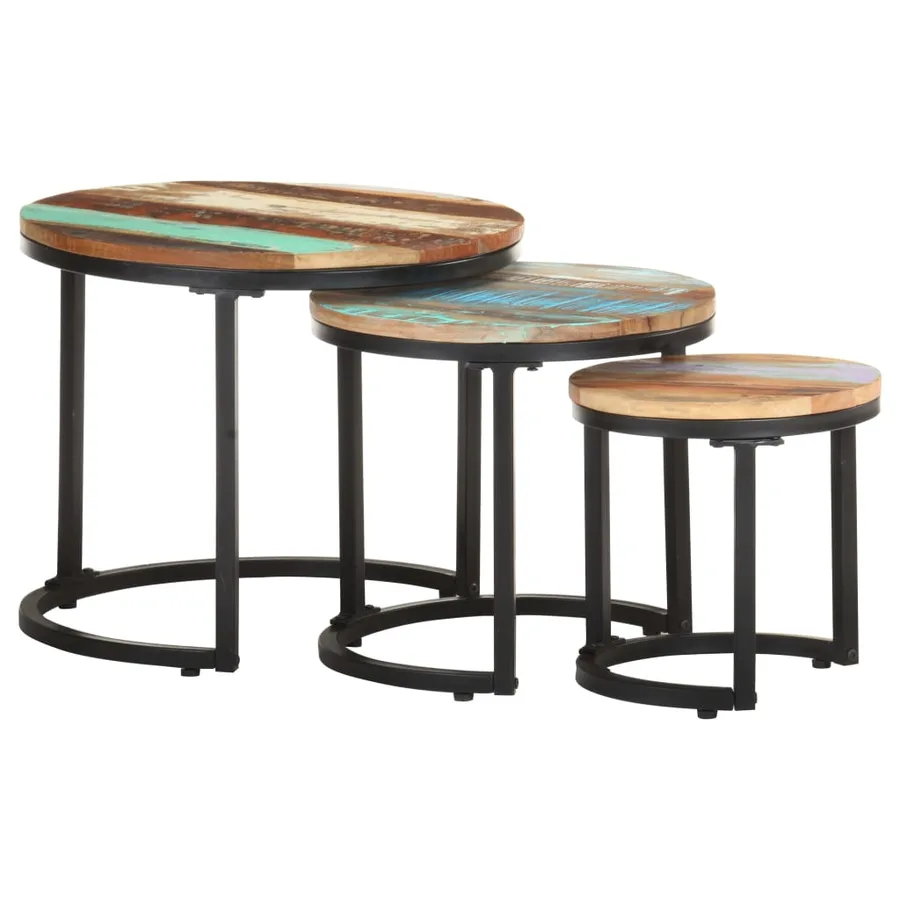 Tables d'appoint 3 pcs Bois de récupération massif - 12