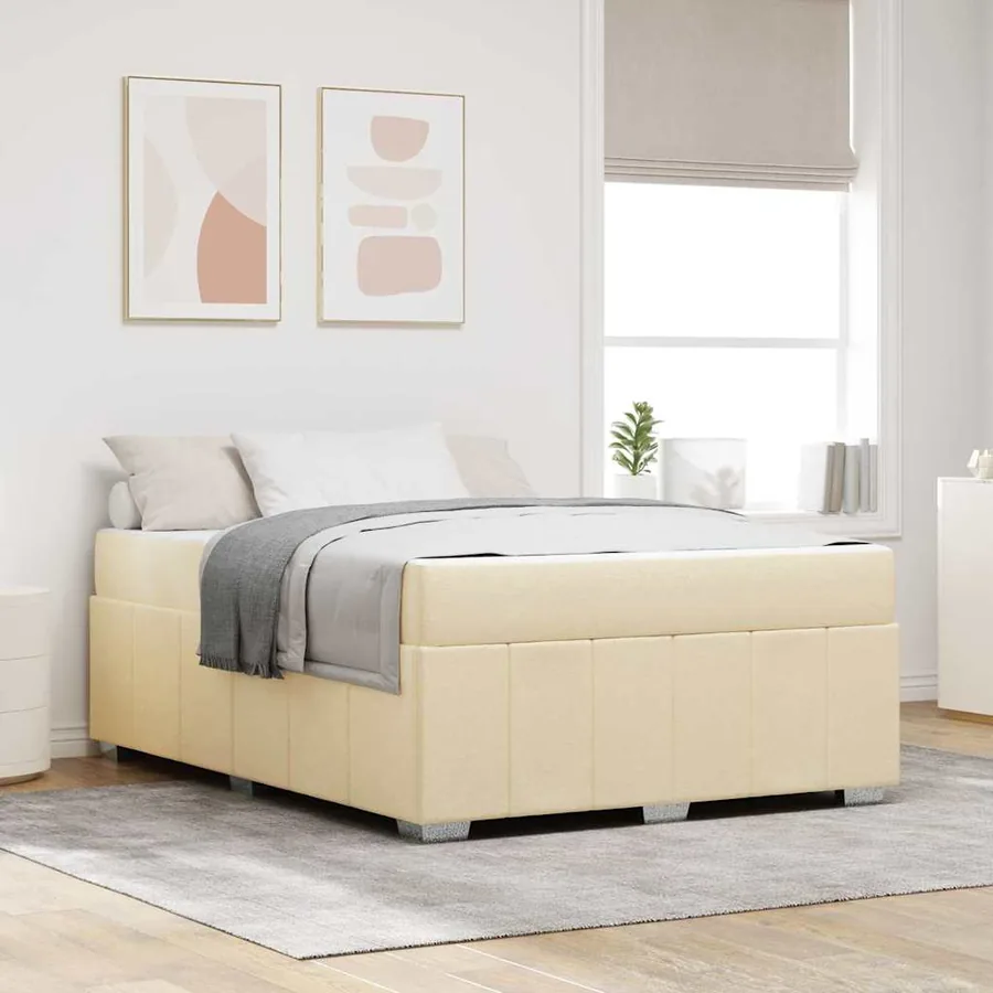 Cadre de lit avec matelas Crème 140 x 200 cm tissu