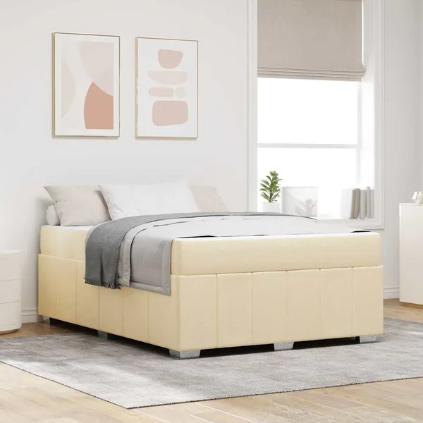 Cadre de lit avec matelas Crème 140 x 200 cm tissu