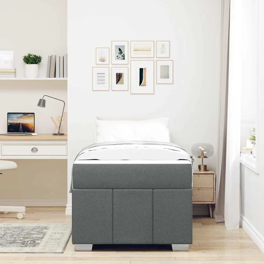 Cadre de lit avec matelas Gris foncé 100 x 200 cm tissu - 3
