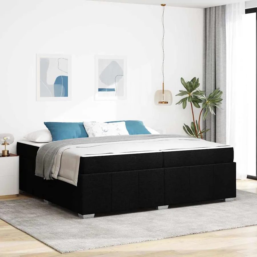 Cadre de lit avec matelas Noir 200 x 200 cm tissu