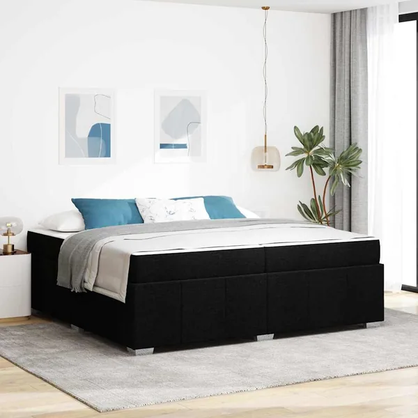 Cadre de lit avec matelas Noir 200 x 200 cm tissu