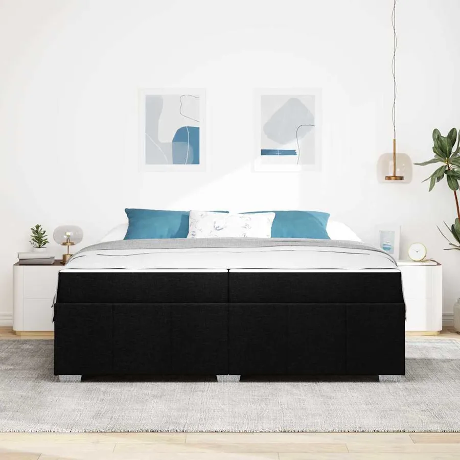 Cadre de lit avec matelas Noir 200 x 200 cm tissu - 3