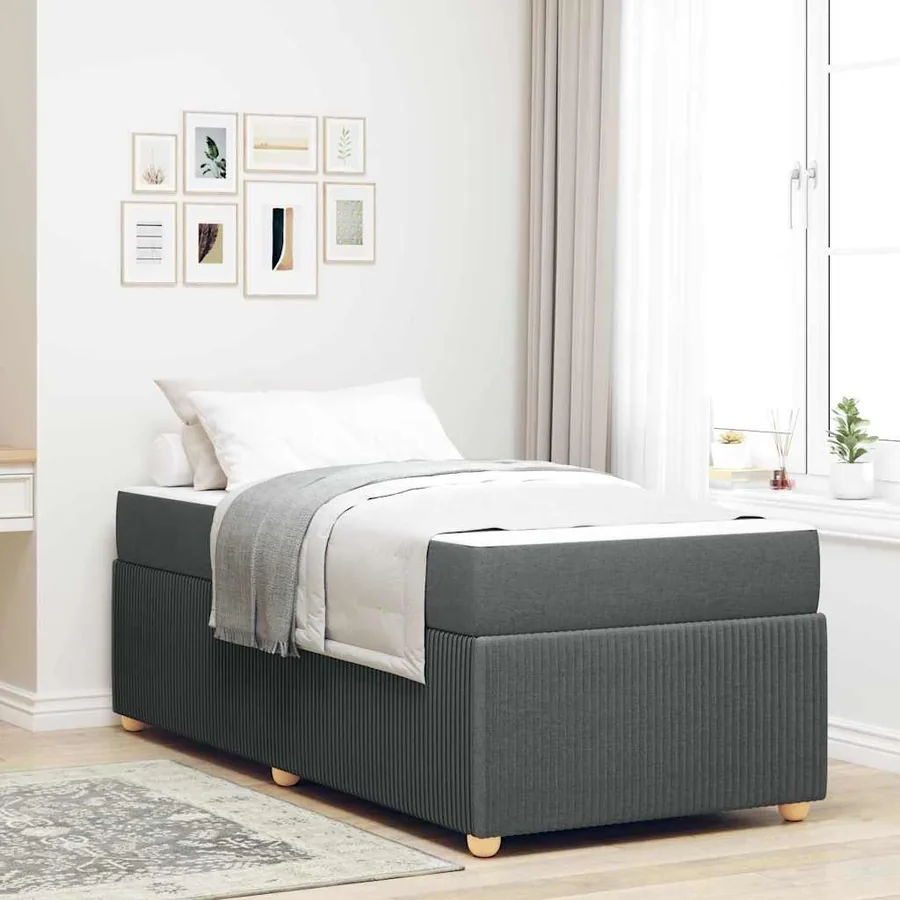 Cadre de lit avec matelas Gris foncé 100 x 200 cm tissu