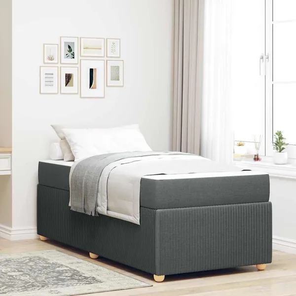 Cadre de lit avec matelas Gris foncé 100 x 200 cm tissu