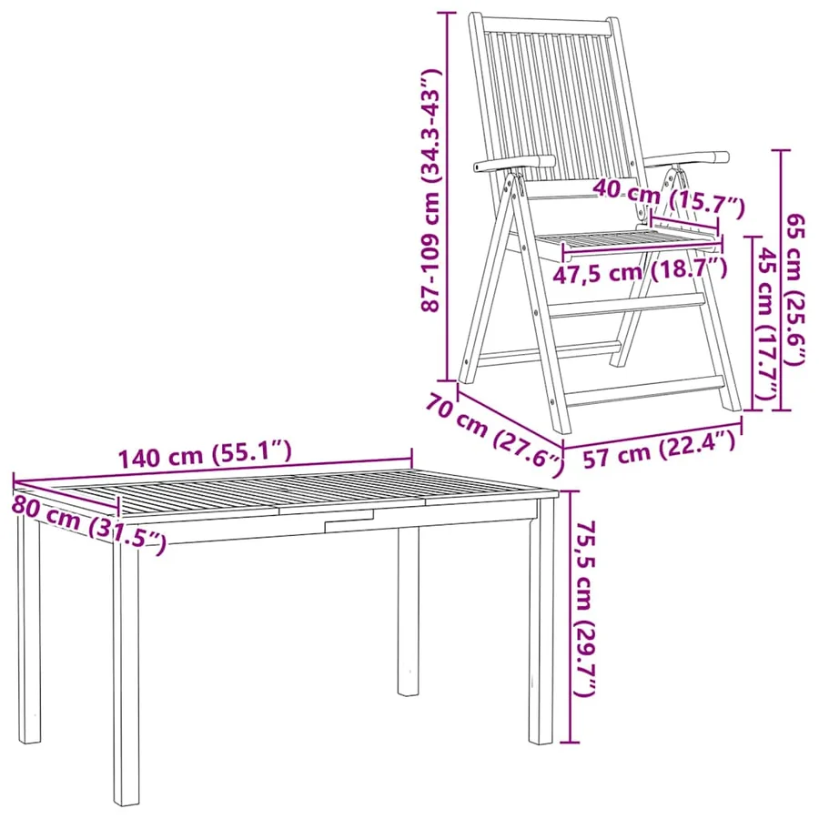 Ensemble de salle à manger pour jardin Pliable 7 pcs Marron - 12