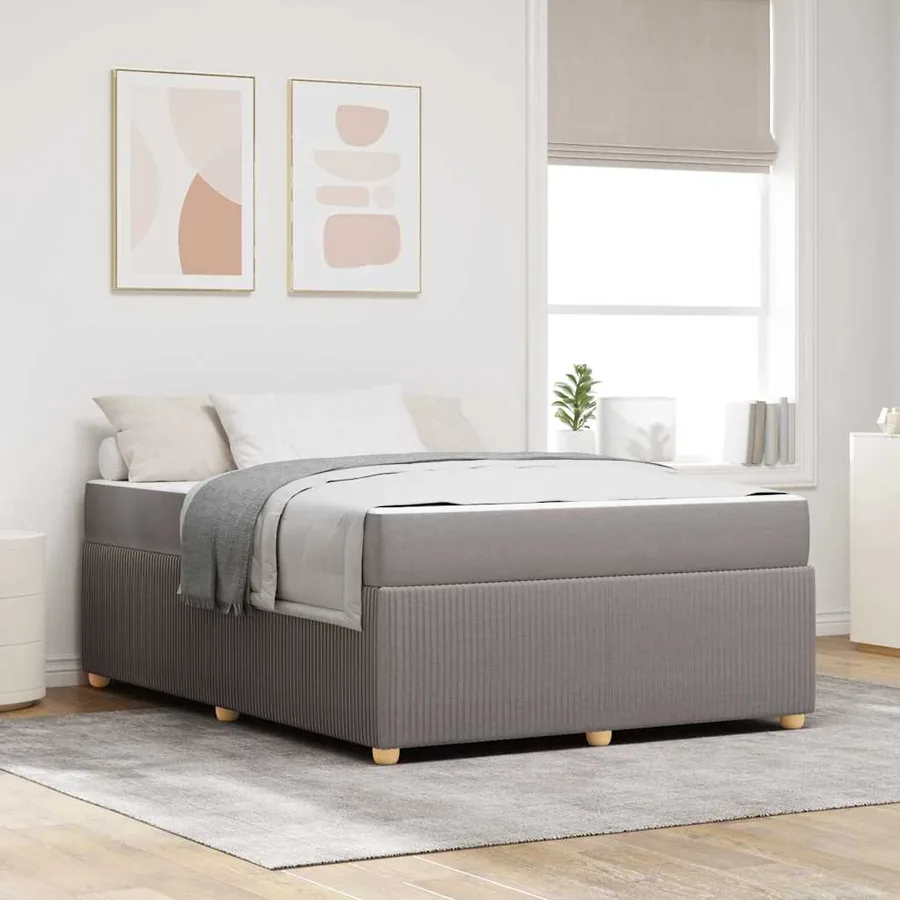 Cadre de lit avec matelas Taupe 140 x 200 cm tissu