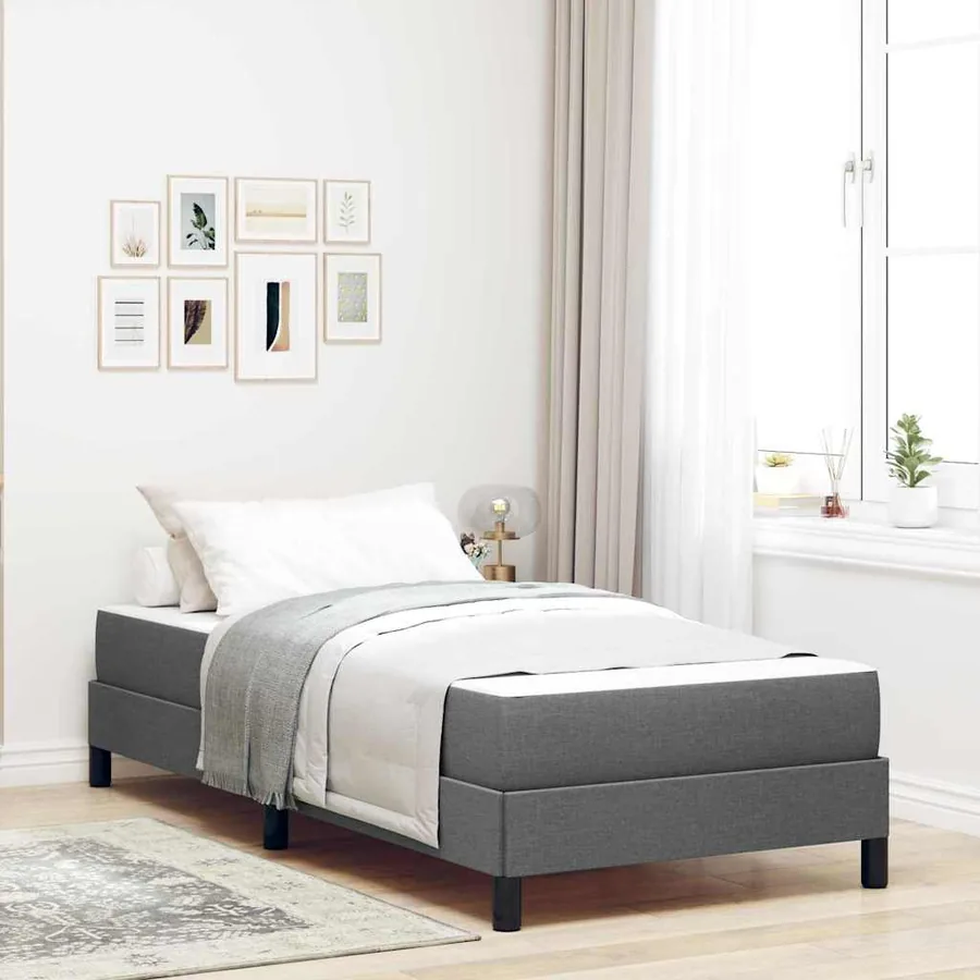 Lit à ressorts avec matelas Gris foncé 90 x 190 cm tissu