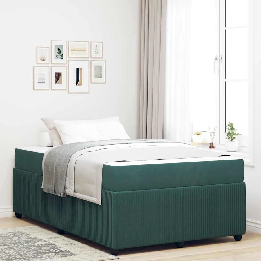 Cadre de lit avec matelas Vert foncé 120 x 200 cm tissu