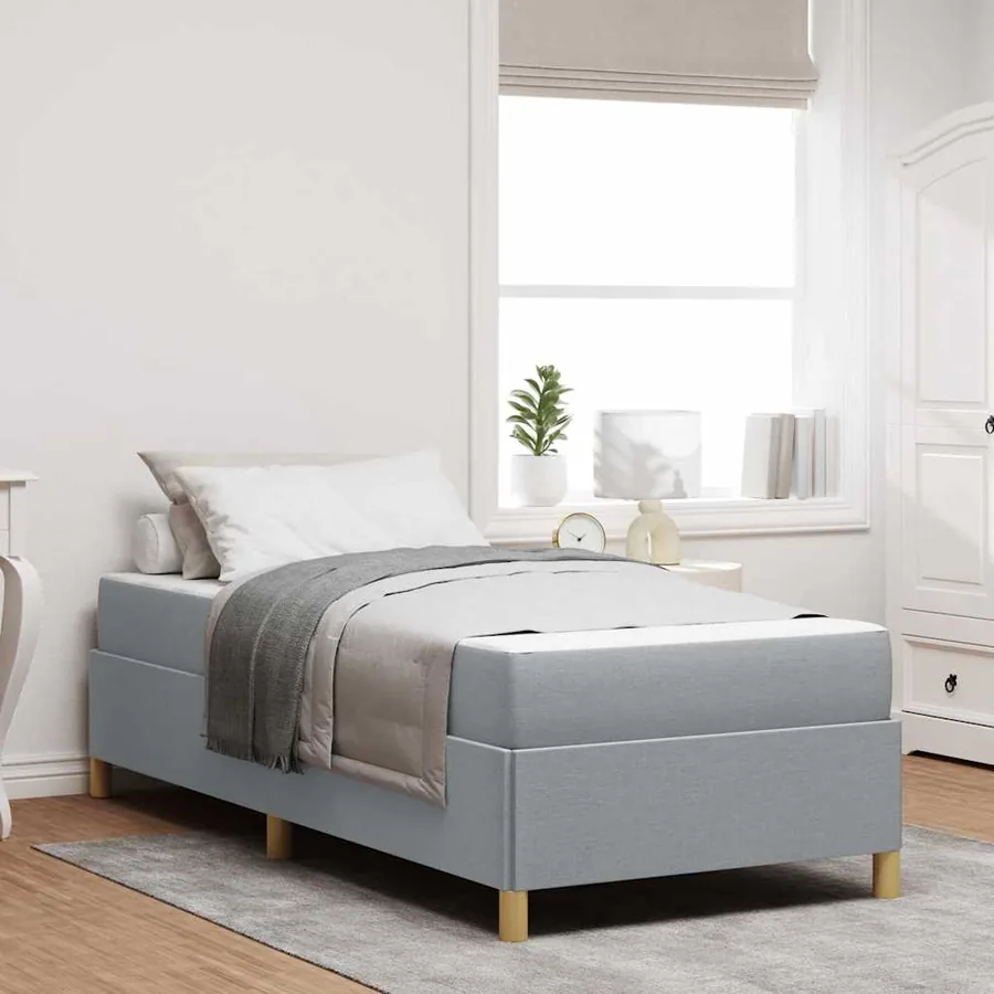 Cadre de lit avec matelas Gris clair 90 x 190 cm tissu