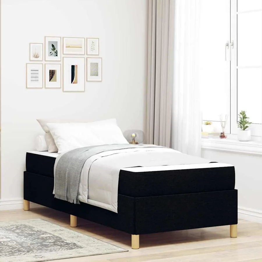 Cadre de lit avec matelas Noir 90 x 200 cm tissu