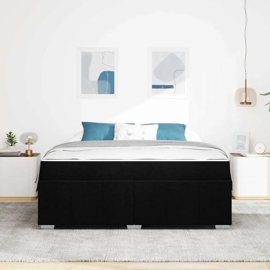 Cadre de lit avec matelas Noir 180 x 200 cm tissu - 3