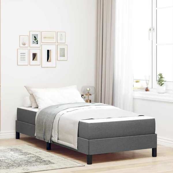 Lit à ressorts avec matelas Gris foncé 90 x 200 cm tissu