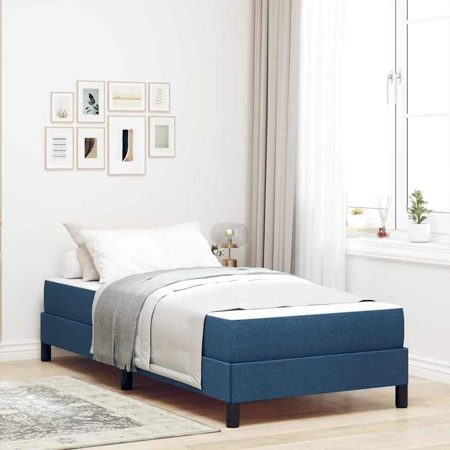 Lit à ressorts avec matelas Bleu 100 x 200 cm tissu