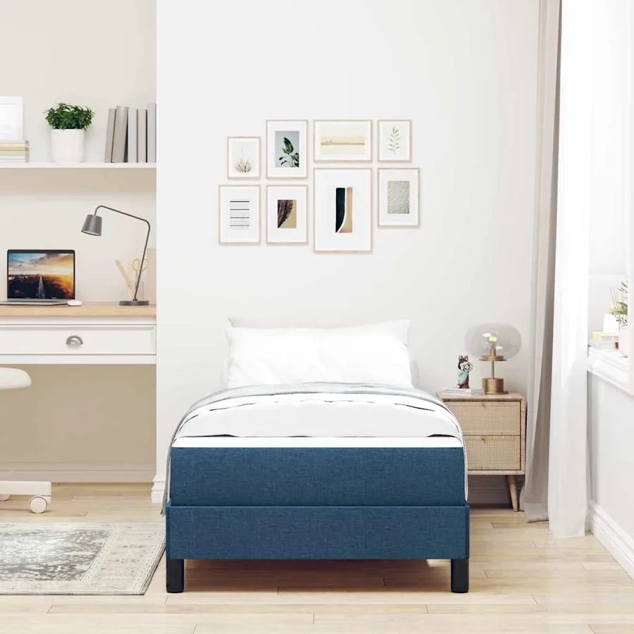 Lit à ressorts avec matelas Bleu 100 x 200 cm tissu - 3