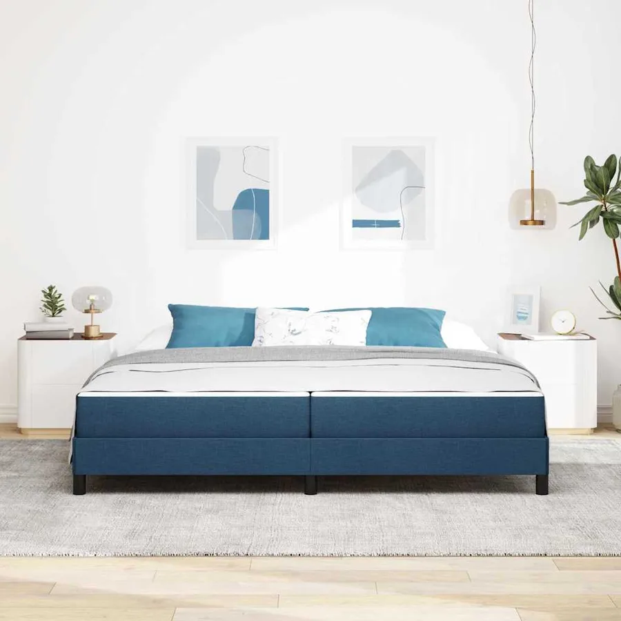 Lit à ressorts avec matelas Bleu 200 x 200 cm tissu - 3